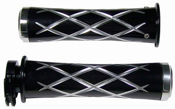 Grips Cap end Flat Color Black Engraving No Material Billet Pattern Criss Cross Shape Curved Style Criss Cross | ID A3251B