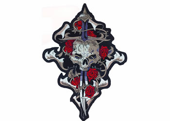 Skull dagger rose patch large 12x9in | ID LT30060